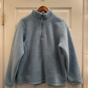 Lands End Blue Fuzzy Quarter Zip Pullover